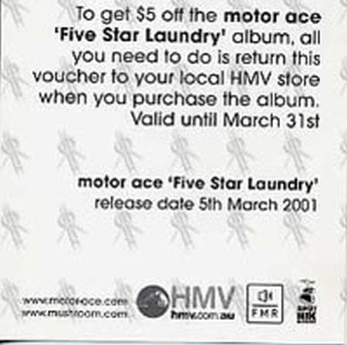 MOTOR ACE - Five Star Laundry - Tracks From - 3