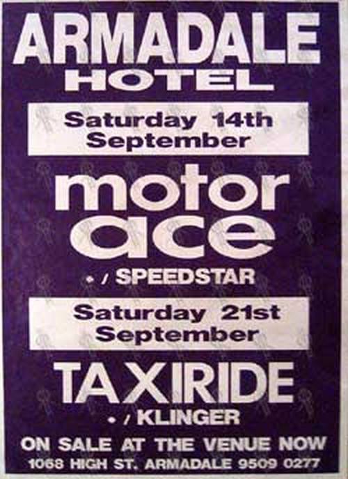 MOTOR ACE|TAXIRIDE - Armadale Hotel - Melbourne Double Gig Poster - 1