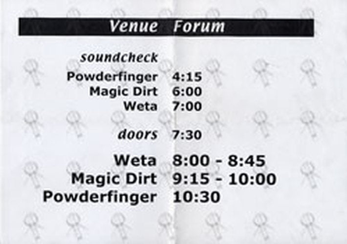 POWDERFINGER - &#39;The Forum&#39; Running Sheet - 1