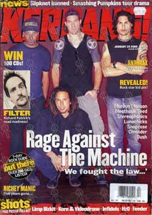 RAGE AGAINST THE MACHINE - &#39;Kerrang!&#39; - 29th Jan 2000 - RATM On Cover - 1
