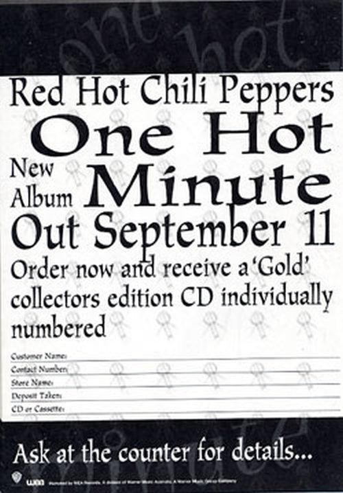 RED HOT CHILI PEPPERS - 'One Hot Minute' Album Pre-Order Form - 1