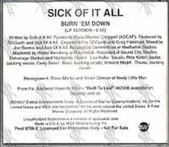 SICK OF IT ALL - Burn &#39;Em Down - 2