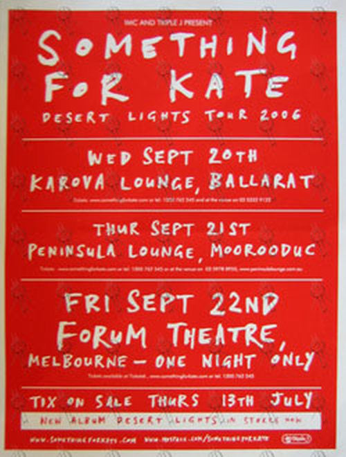 SOMETHING FOR KATE - 'Desert Lights' 2005 Tour Victoria Shows Poster - 1