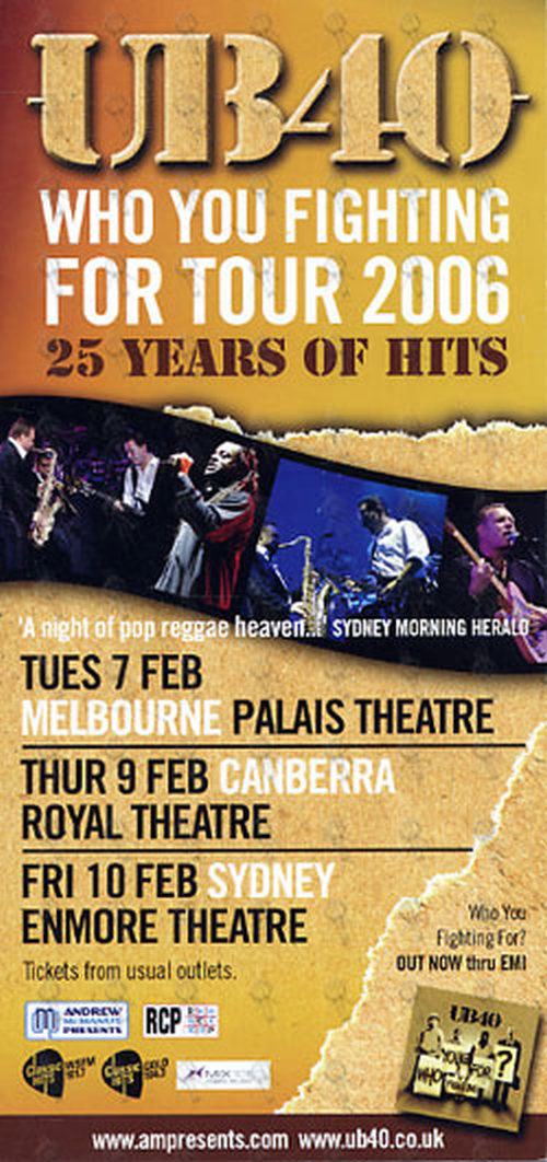 UB40 - 'Who You Fighting For Tour 2006' Postcard Flyer - 2
