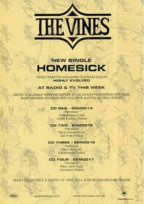 VINES-- THE - 'Homesick' CD Single A4 Card - 2