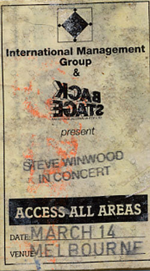 WINWOOD-- STEVE - 'March 14 Melbourne' Access All Areas Cloth Sticker Pass - 1